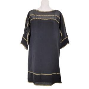 Diane von Furstenberg Sheer Dolman Sleeve Silk Tunic Blouse Black Womens Size 6